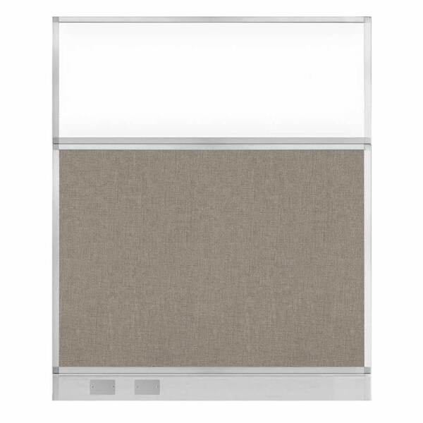Hush Panel Cubicle Partition 5' x 6' W/ Window Warm Pebble Fabric Clear Window W/ Cable Channel